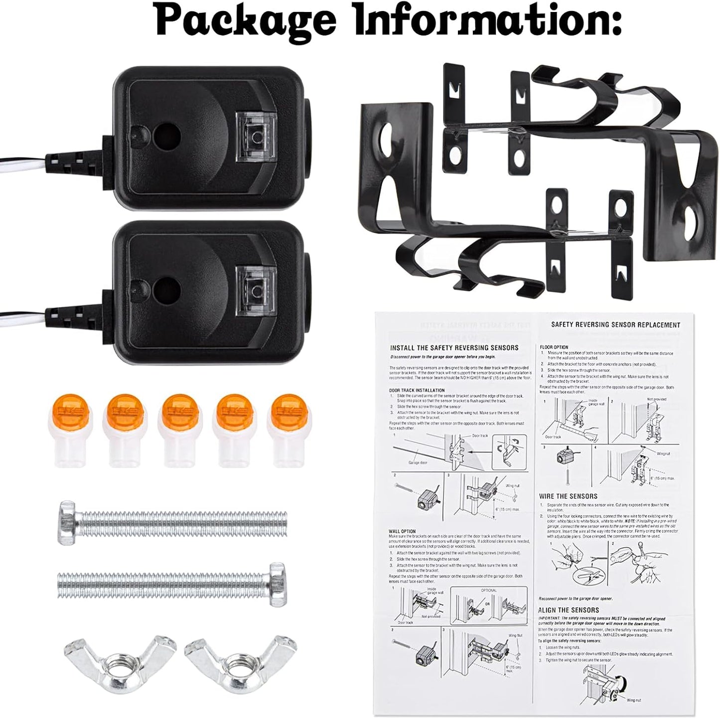 820CB Garage Door Sensor, Safety Sensor Brackets Kit Compatible with Chamberlain Liftmaster Sears Craftsman Garage Door Opener Made After 1997. Replacement 41A5034 G801CB-P 801CB 041-0136