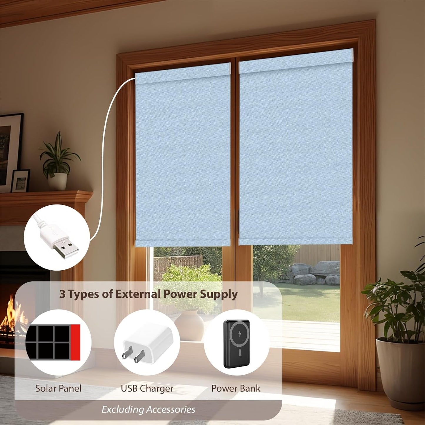 Motorized Roller Blinds with Remote, 100% Blackout Automatic Roller Shades for Bedroom, Bathroom, and Living Room, Customized Size, Pale Lake Blue