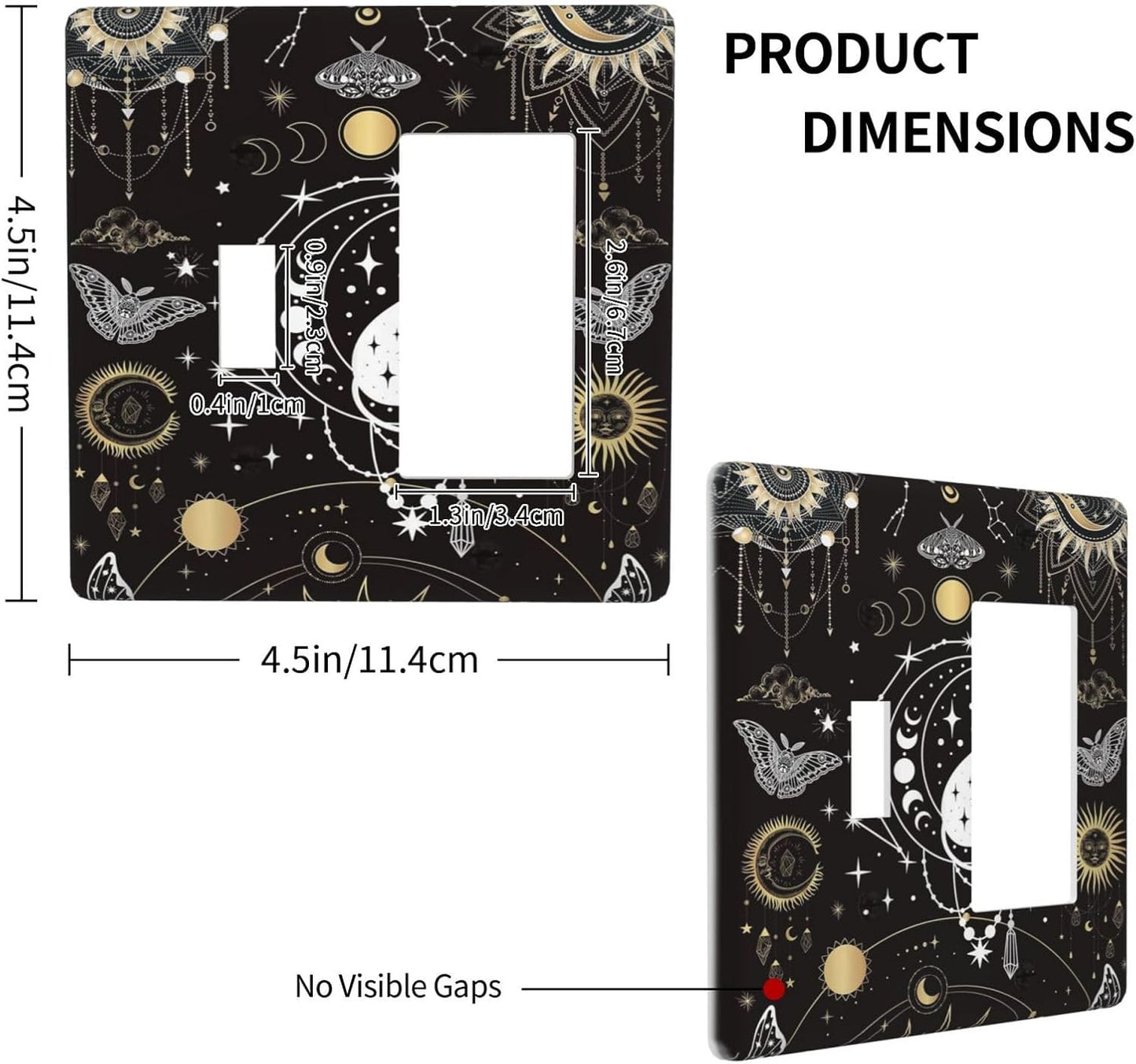 White Cat Tarot Moon Phases Moth Celestial Gothic Outlet Covers 1 Toggle 1 Rocker Combination Decorative Wall Plate Electrical Switch Plates Light Switch Cover Plate for Kids Room Bedroom Decor