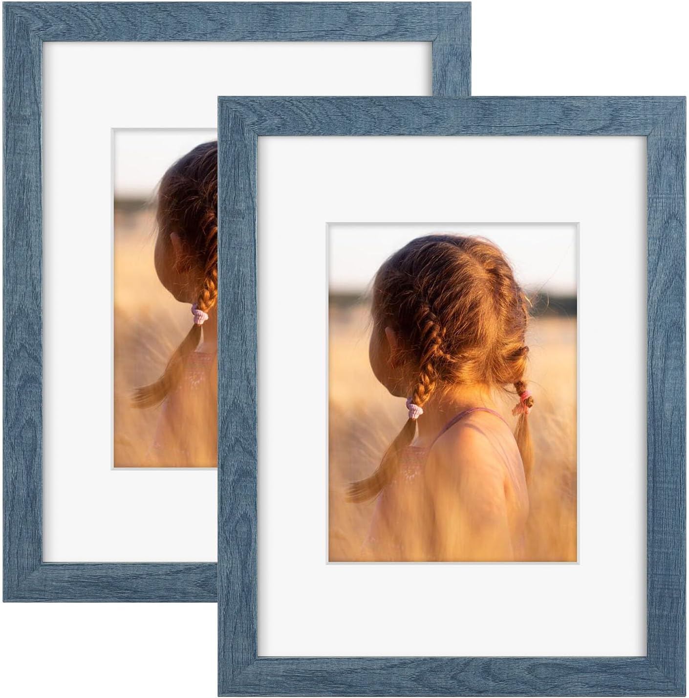 Golden State Art, 9x12 Picture Frame with Mat for 6x8 - High Definition Glass Wall Mounting Horizontal Vertical Display (Blue, 2 Pack)