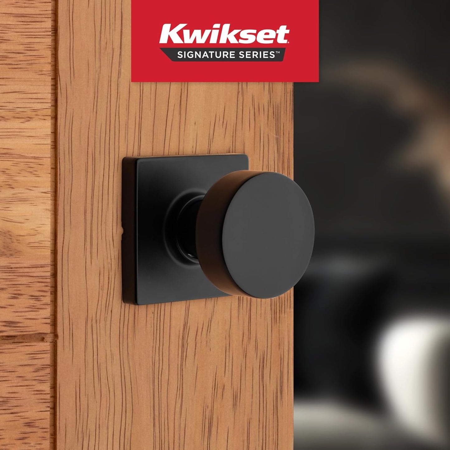 Kwikset Pismo Interior Passage Door Knob, Handle For Closet and Hallway Doors, Non-Locking Doorknob in Matte Black, with Microban Protection