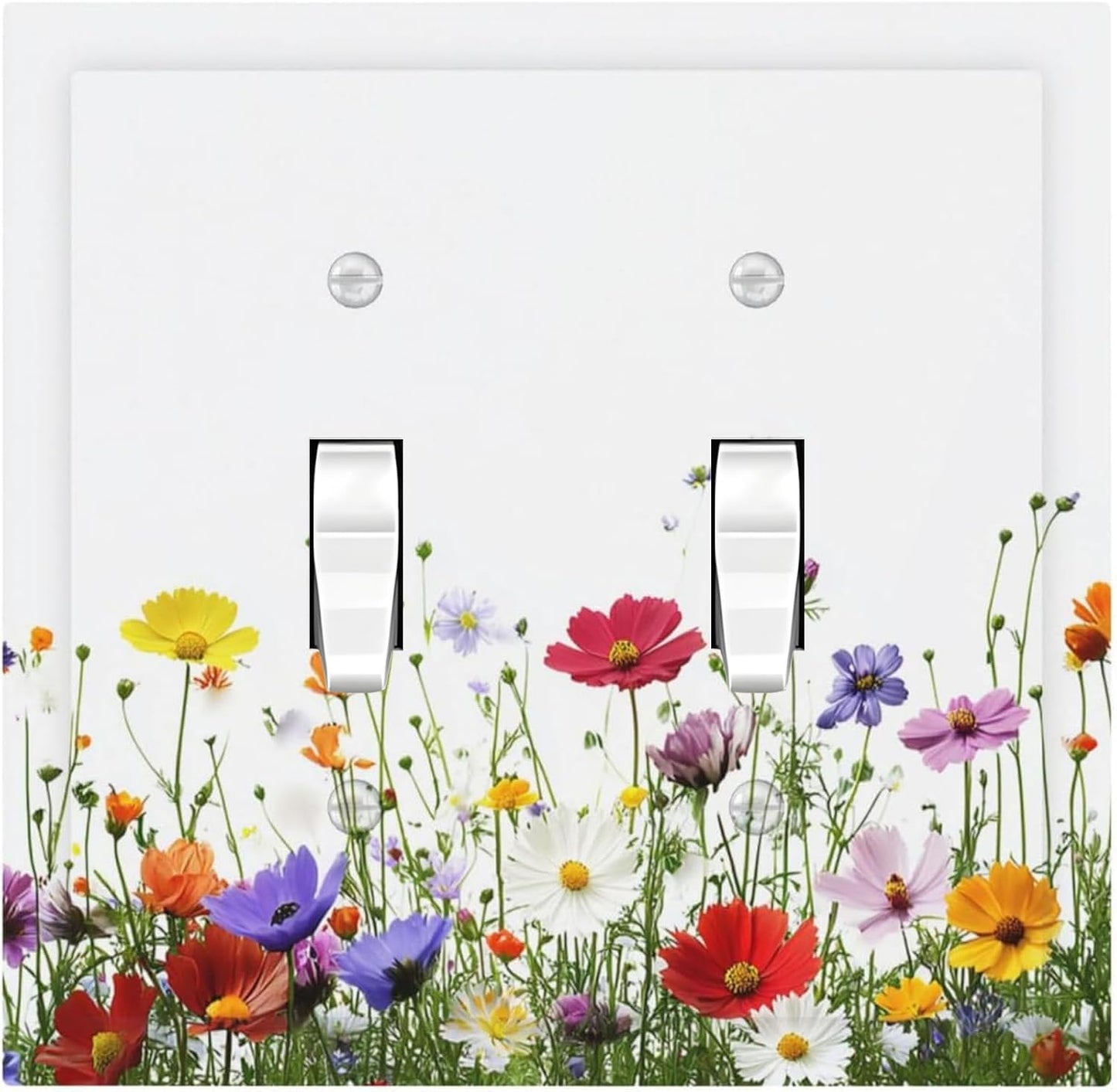 Decorative Switch Plates Colorful Wildflowers Plant Floral Daisy 2 Gang Double Toggle Outlet Light Switch Cover Wall Plate Electrical Faceplate For Bed Room Living Room Decor
