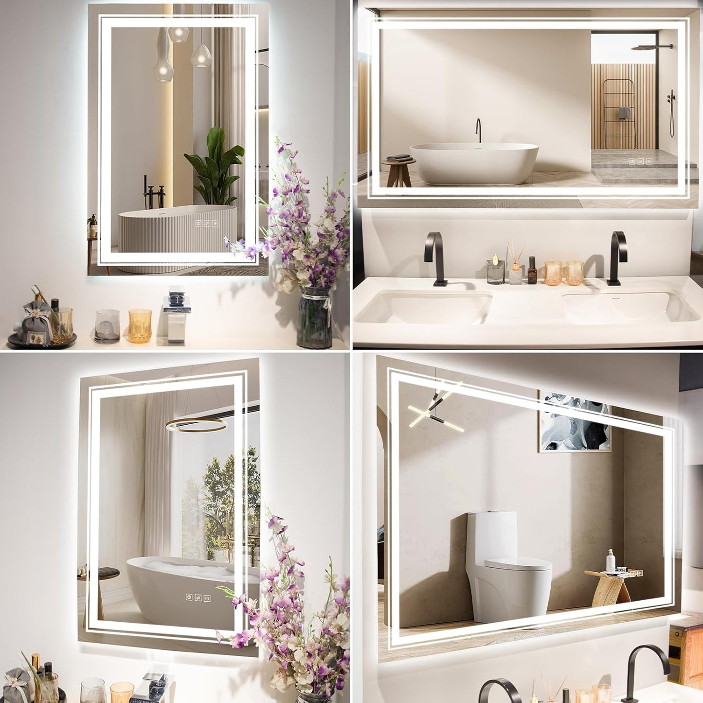 60x36 LED Mirror for Bathroom with Front and Backlit Light Up Digital Mirrors for Wall,Anti Fog,Stepless Dimmable,Tempered Silver Glass Smart Vanity Mirror for Bathroom