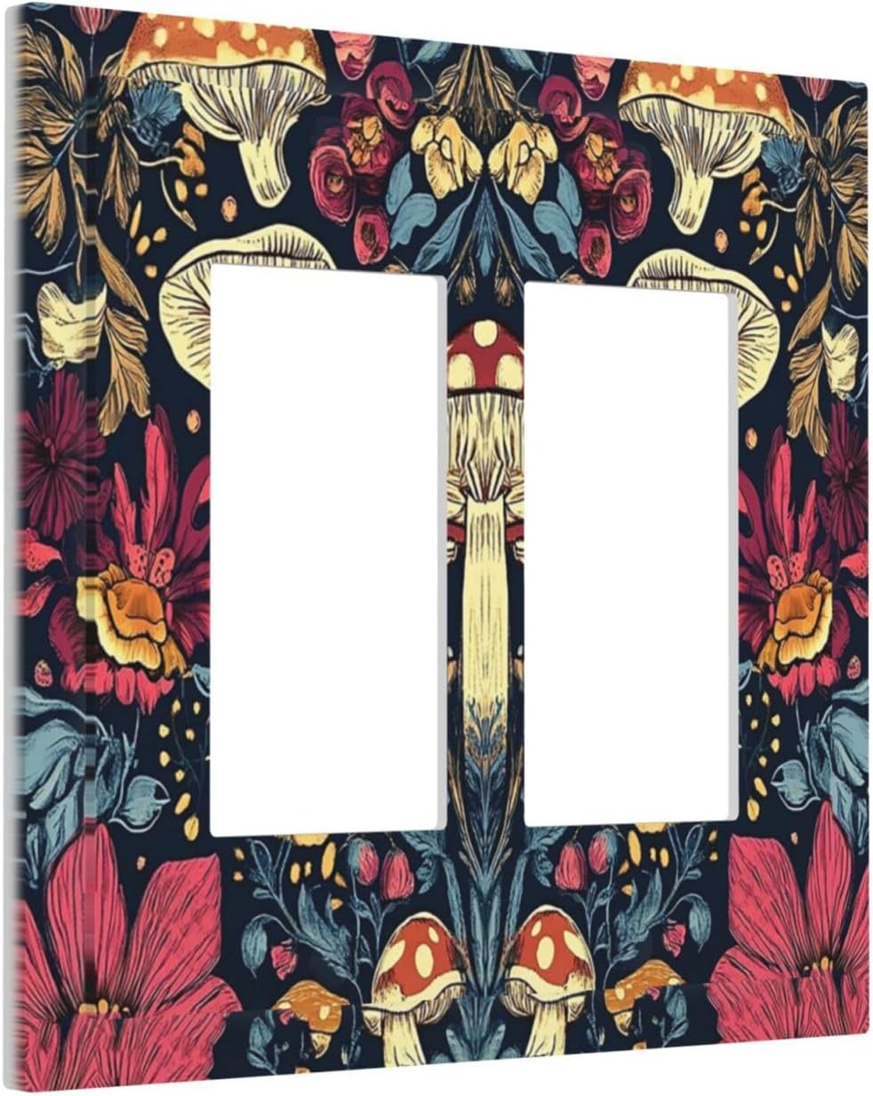 Decorative Outlet Covers Coloful Red Yellow Orange Magical Mushroom Forest 2 Gang Double Rocker Light Switch Cover Plate Electrical Switch Plate Cover Decorate GFCI Wall Plate for Bedroom Home Decor