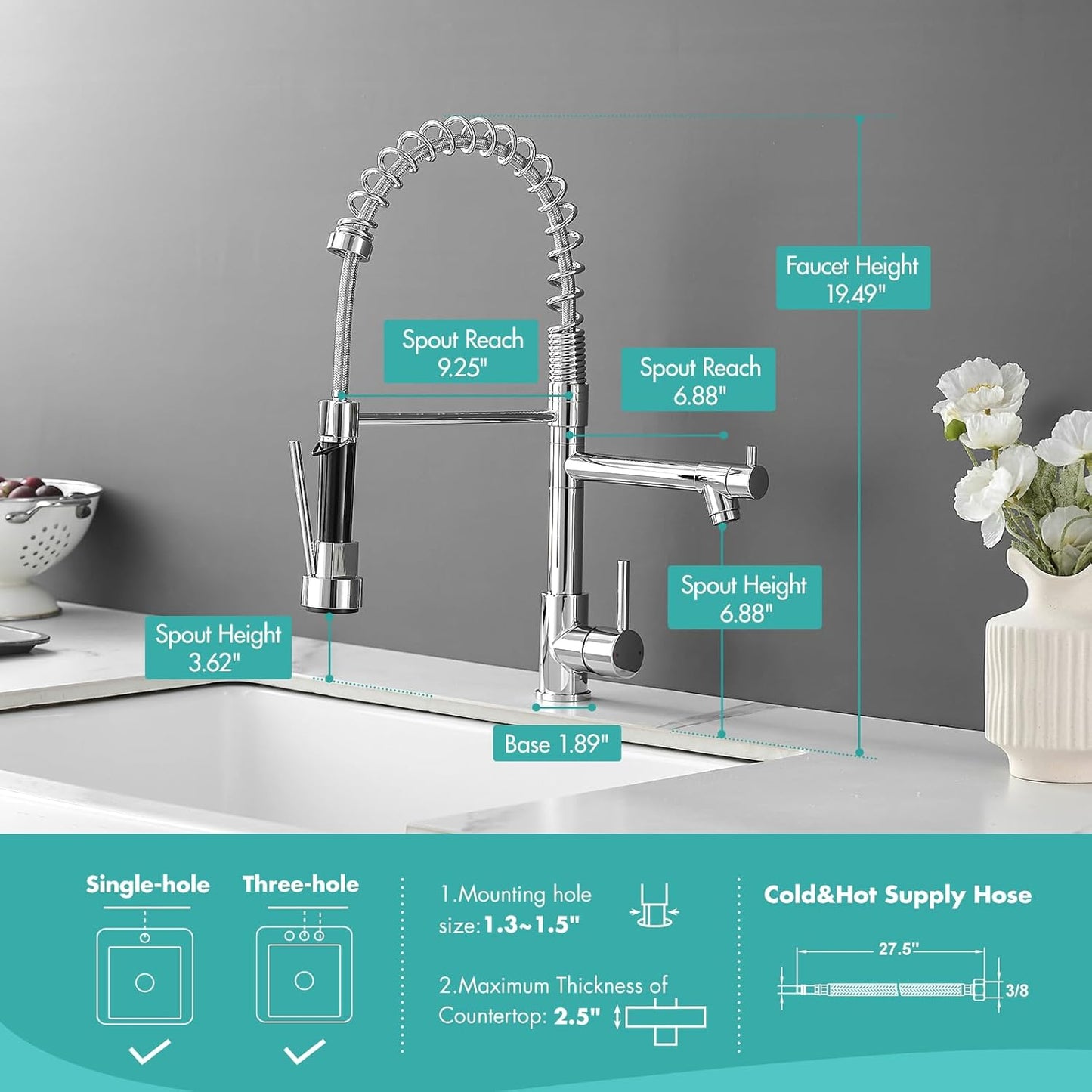 AIMADI Chrome Kitchen Faucet with Pull Down Sprayer,Dual Spout Design Modern Stainless Steel High Arc Kitchen Sink Faucet for Farmhouse Camper Laundry Rv Bar