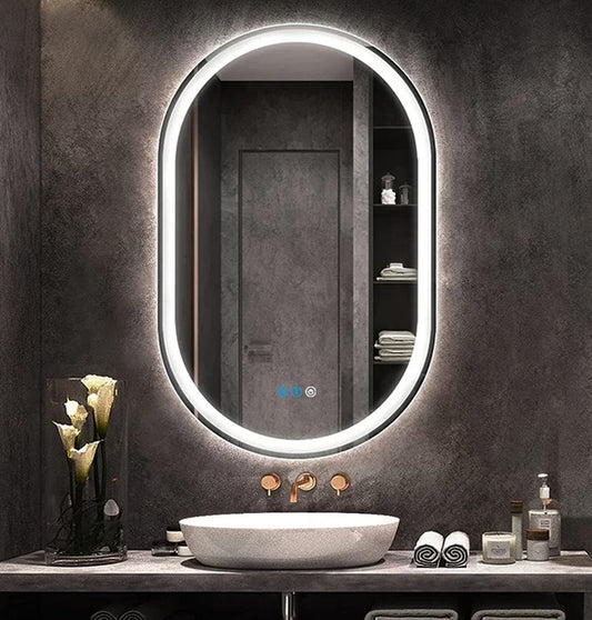 32 x 20 Inch Oval LED Bathroom Mirror with Front Lights Smart Memory 3 Color Adjustable Brightness Anti-Fog 32 Inch Oval Lighted Vanity Mirror for Bathroom Wall Horizontal Vertical Mounted
