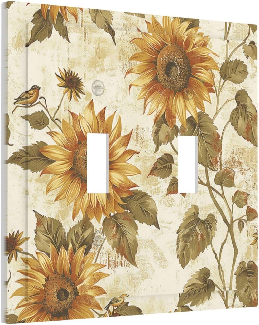 Decorative Switch Plates Rustic Sunflower Floral Pattern 2 Gang Double Toggle Outlet Light Switch Cover Wall Plate Electrical Faceplate for Bedroom Cabin Decor