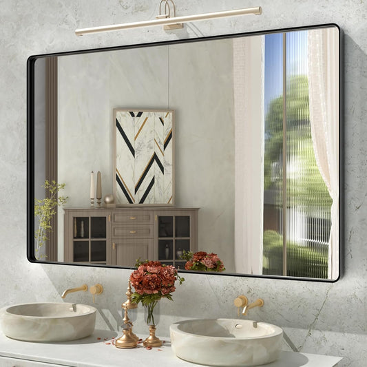 Bathroom Mirror Black,55x36 Inch Large Matte Black Bathroom Vanity Mirror,Rectangle Black Metal Framed Mirror for Wall,Anti-Rust,Shatter-Proof (Horizontal/Vertical)