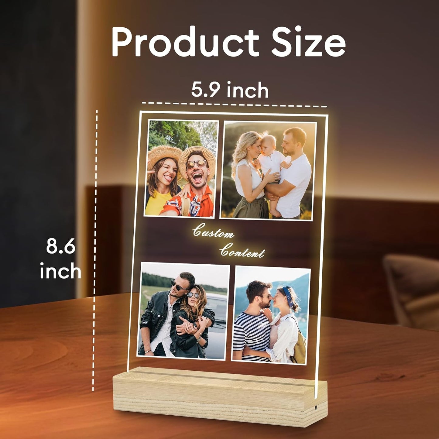 Personalized Picture Frame, Custom Tabletop Photo Frame with Light, Customized Gift for Mom/Father/Kid/Friend/Pet - Birthday, Valentine’s Day, Mother's Day, Father's Day, Christmas (R05)