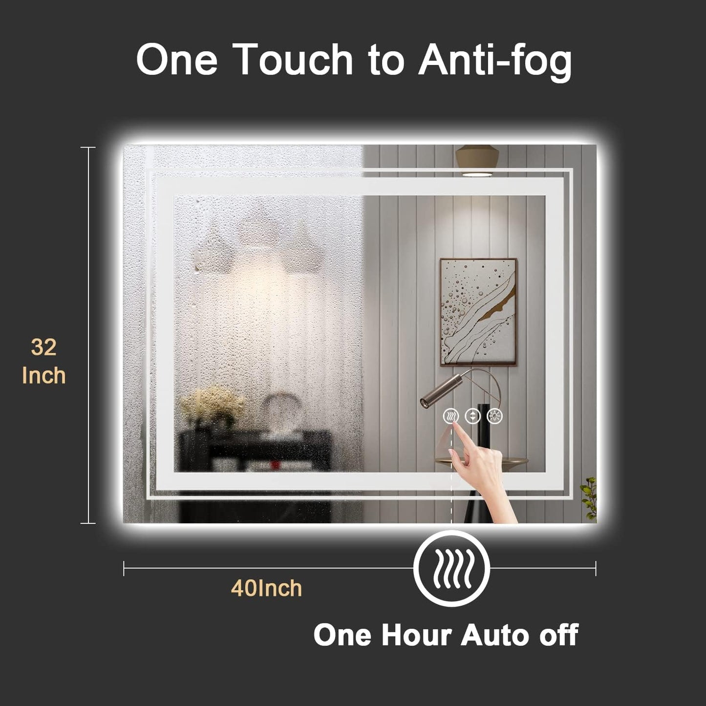 LED Bathroom Mirror, 40"x32" with Front and Backlit, Anti-Fog, Bathroom Vanity Mirror for Wall, Memory Function, Stepless Dimmable, Tempered Glass (Horizontal/Vertical)