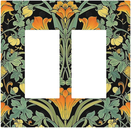 Decorative Outlet Covers William Morris Vintage Floral Green Yellow 2 Gang Double GFCI Rocker Electrical Wall Panels Light Switch Cover Plate for Bedroom Home Decor