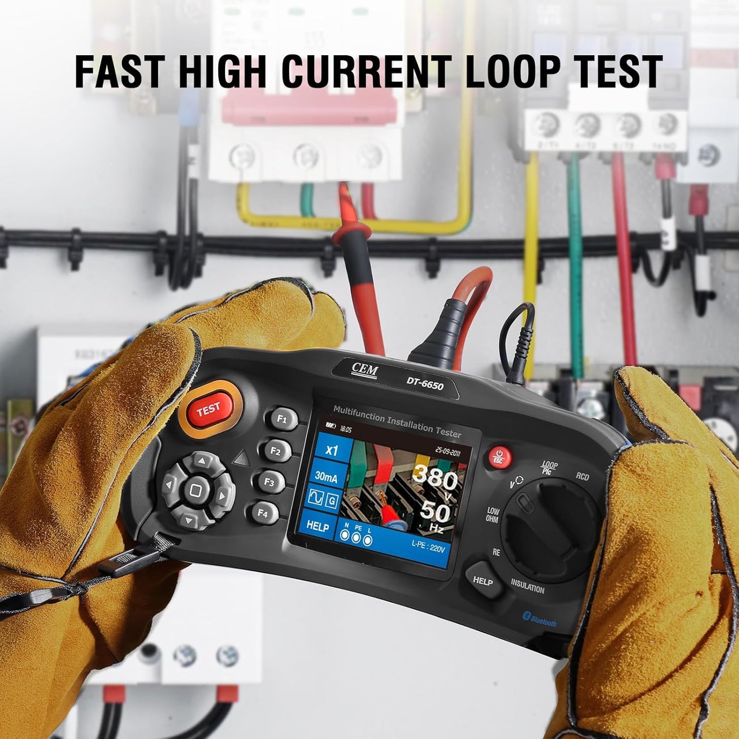 CEM T.ax Included DT-6650 Multifunction Installation Tester with 3.5" TFT Color LCD Display,Voltage,Insulation Resistance,Earth Resistance,Loop impedance,Loop impedance,RCD,PFG, PSC Support 400V TN