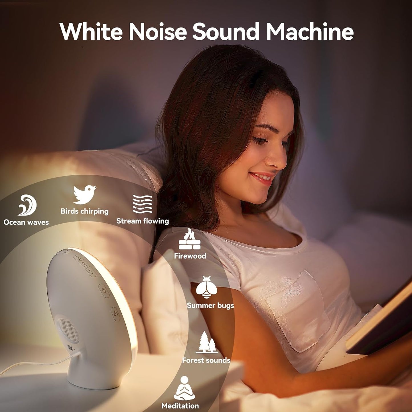 Wake Up Light Sunrise Alarm Clock with 10,000 Lux Therapy Light, White Noise Machine, Sleep Aid, 11 Soothing Colors, Dual Alarms & Snooze