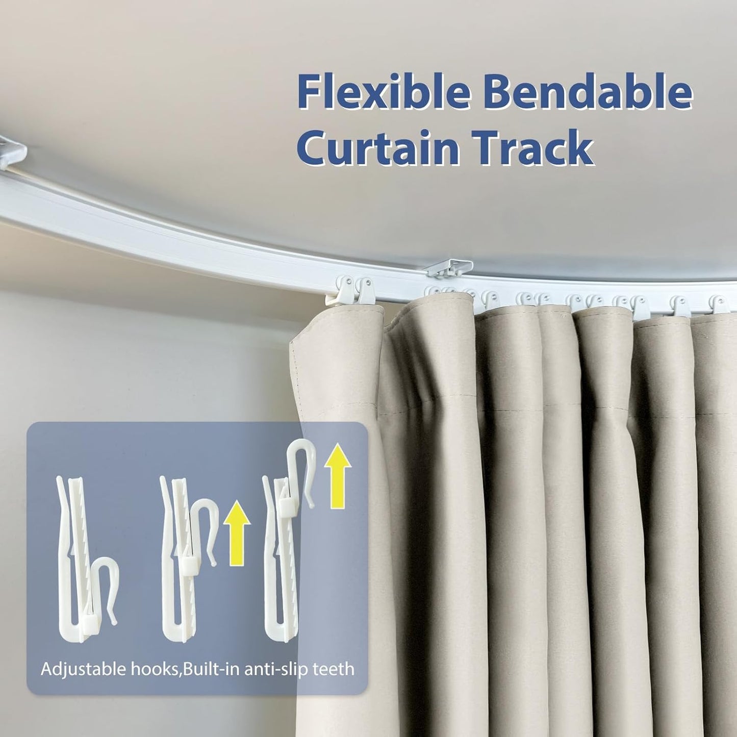Room Divider Ceiling Mounted Curtains Track Sets Extra Wide Blackout Curtain Flexible Tracks for Bedroom Privacy Partition Separator, 1Panel Beige Drape and White Rail, W8.3 x H8ft