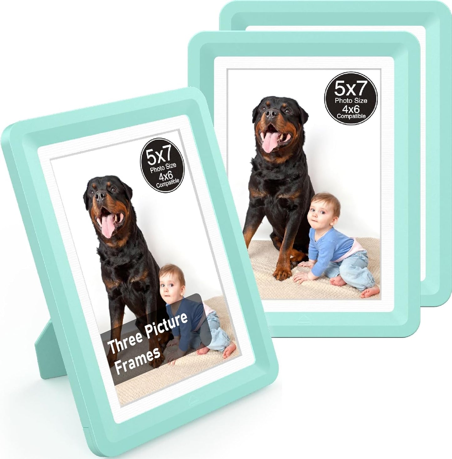 Green 5x7 Picture Frame with Acrylic Front 3 Pack, ABS Frame for 5x7 or 4x8 Photos, Shatterproof UV-Resistant Tabletop Photo Frame, Vertical/Horizontal Display for Home Décor