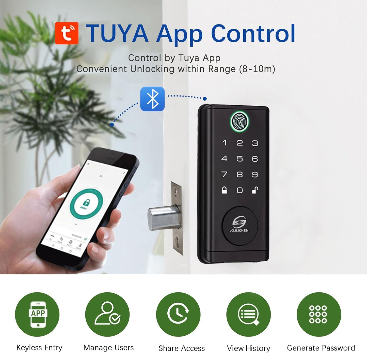 Smart Door Lock, Keyless Entry Deadbolt with Fingerprint, Biometric Electronic Door Lock with Keypad & App Control, Easy Installation for Front Door, Home, Office
