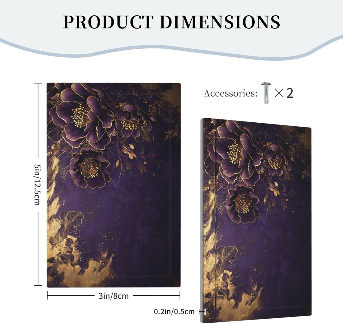Decorative Light Switch Cover Plate Vintage Purple Peony Gold Leaf Flowers Floral 1 Gang No Device Single Blank Outlet Covers Wall Plate Switchplate Electrical Face Plate for Bedroom Decor