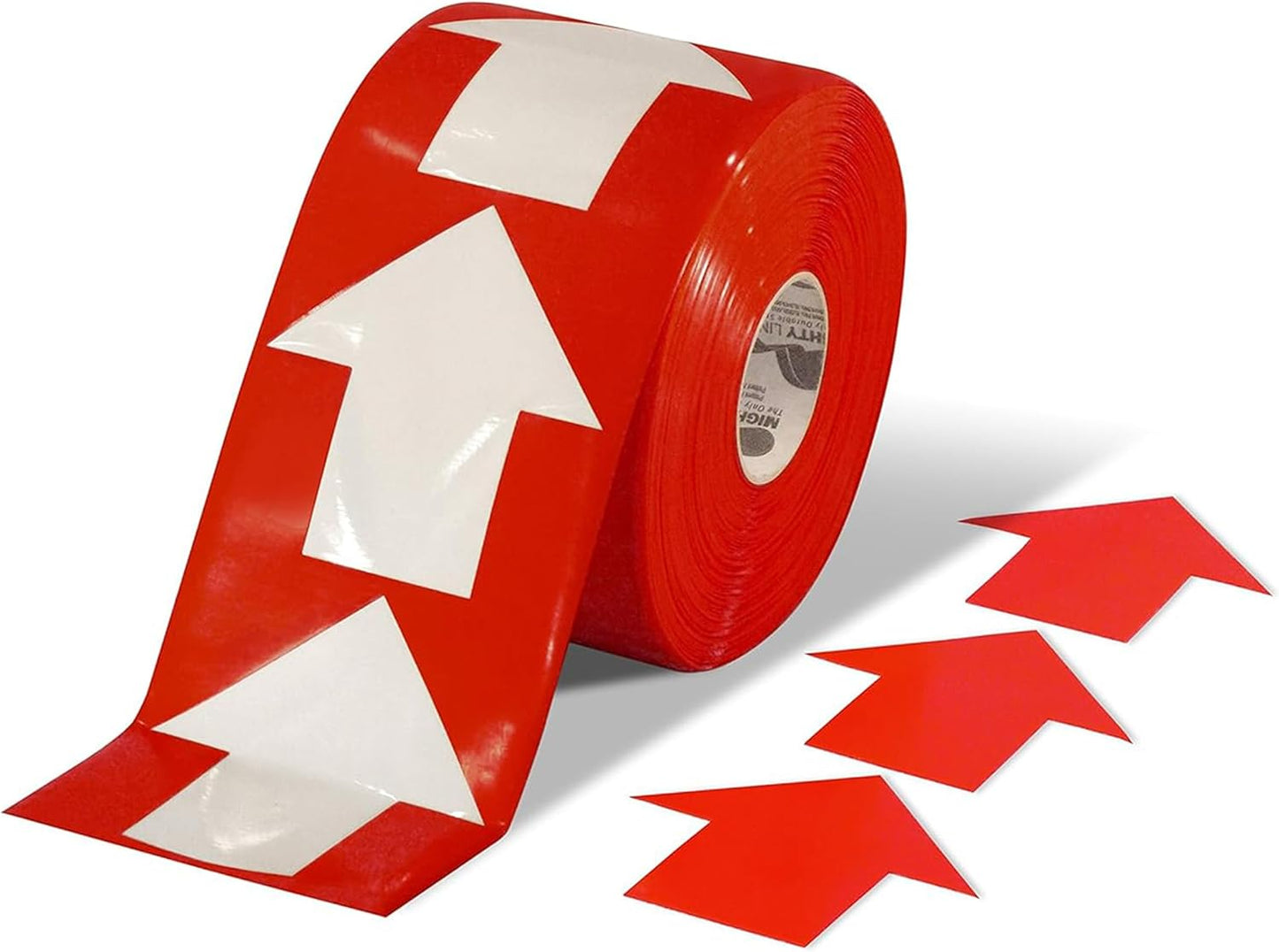 Mighty Line 5.5" Wide Solid Arrows Roll, Directional Sticker Sign Floor Marking Tape for Safety, Caution, Warning, Heavy-Duty, Peel and Stick, Adhesive, Industrial Quality, Red, Pack of 200