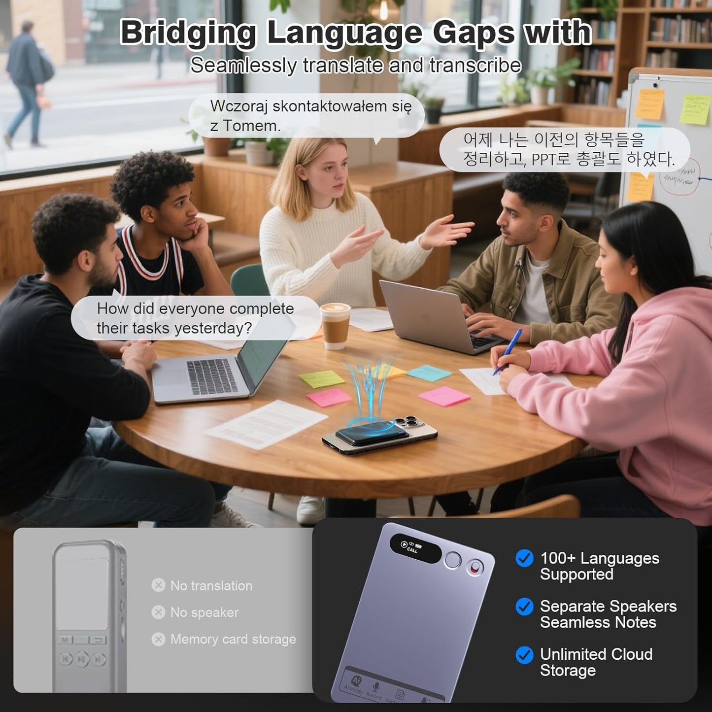 AI Voice Recorder, Note Voice Recorder Transcribe & Summarize with AI Technology, App Control Supports 152 Languages, Magnetic Case 64GB Memory Audio Recorder for Lectures, Meetings, Interviews, Calls