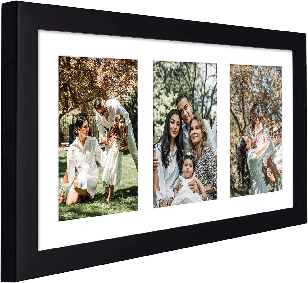 Golden State Art, Set of 10, 9x18 Black Wood Frame - White Mat for Three 5x7 Pictures - Sawtooth Hangers- Swivel Tabs - Wall Mounting - Landscape/Portrait - Real Glass - Collage Frame