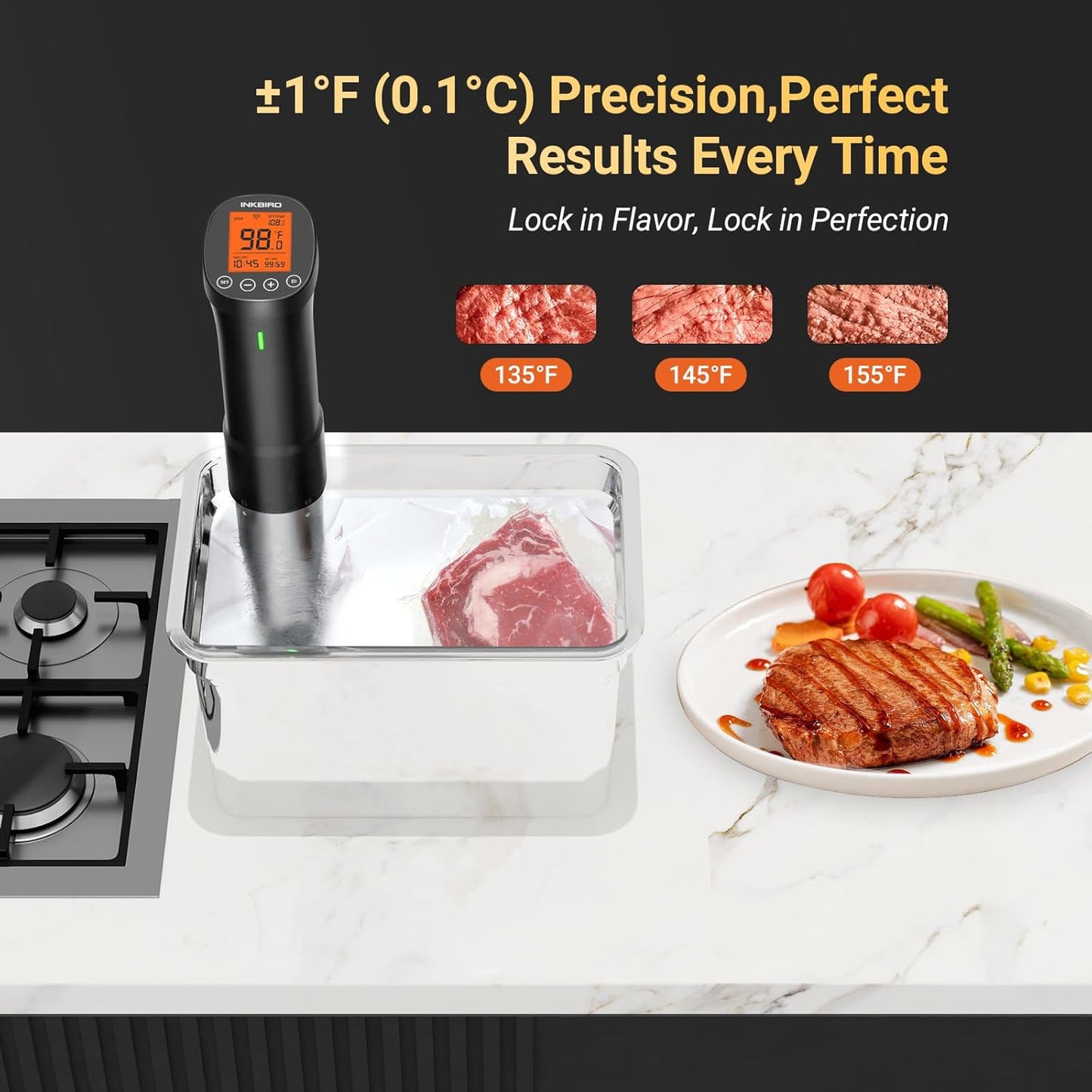 2.4G WIFI Sous Vide Cooker INKBIRD Sous Vide Machine with APP Control, 1000 Watts Immersion Circulator with APP Recipes Timer Alarm Mobile Notification, 3D Water Fast Heating Ultra-Quiet