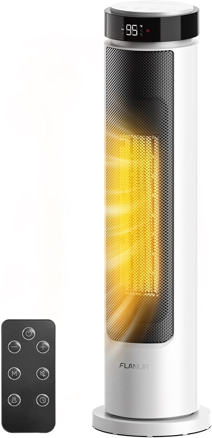 Space Heaters for Indoor Use Large Room, 1500W Portable Electric Heater with Remote, 5 Modes, Safety Protection & Child Lock, 12H Timer, Oscillation Heater for Bedroom Home Office White 1Pack