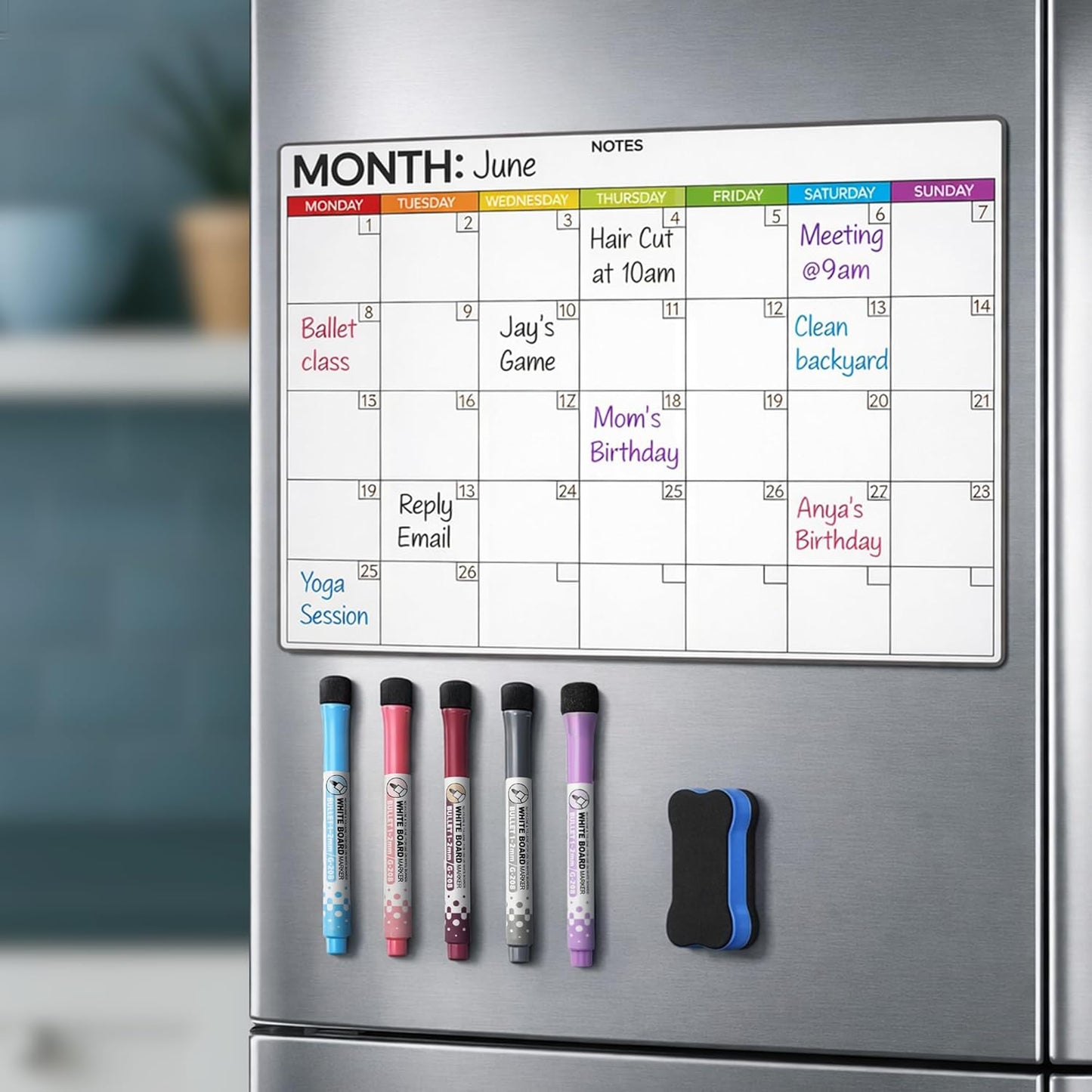 Refrigerator Calendar Magnetic Dry Erase - 17 x 12 iches Magnet Calendar for Fridge, Monday Start | Family Schedule Board, to-Do List & Work | Include 5 Markers & Eraser by Freedom Mastery