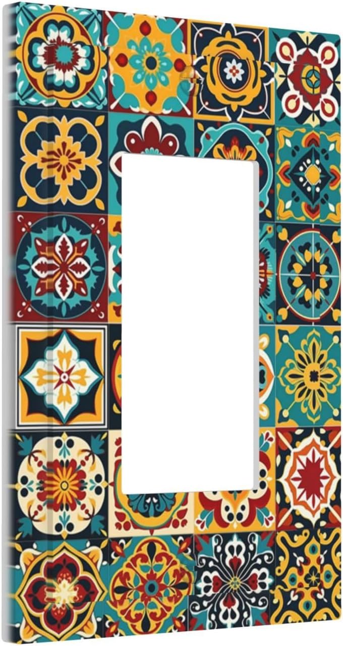 Decorative Outlet Covers Mexican Talavera Colorful Mosaic Tiles 1 Gang Single Rocker Light Switch Cover Plate Wall Plates Gfci Faceplate For Bathroom Kitchen Decor