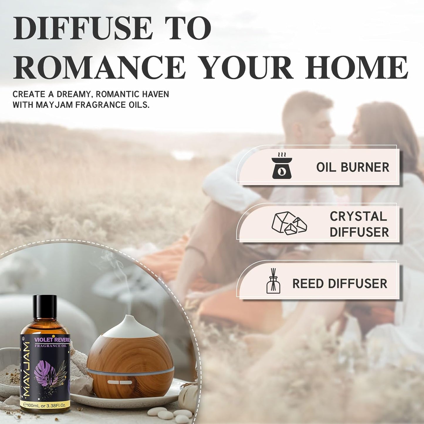 Violet Reverie Fragrance Oil Essential Oil, MAYJAM 3.38FL.OZ Violet Reverie Oil for Diffusers for Home, Long Lasting Scented Oils for Soap Candle Making - 100ML