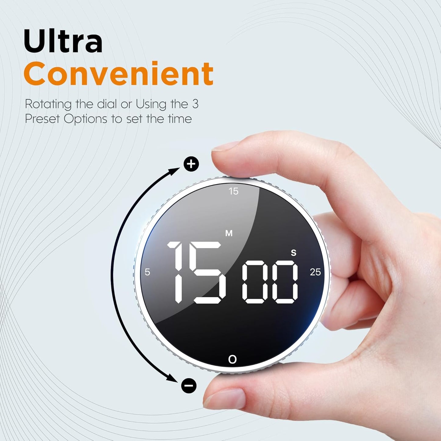 Upgrade Digital Kitchen Timer - Magnetic Countdown Countup Visual Pomodoro Timer with Large LED Display, 3-Preset Times (5, 15, 25), 3 Volume Levels, Ideal for Cooking, Baking and Fitness (2, Silver)