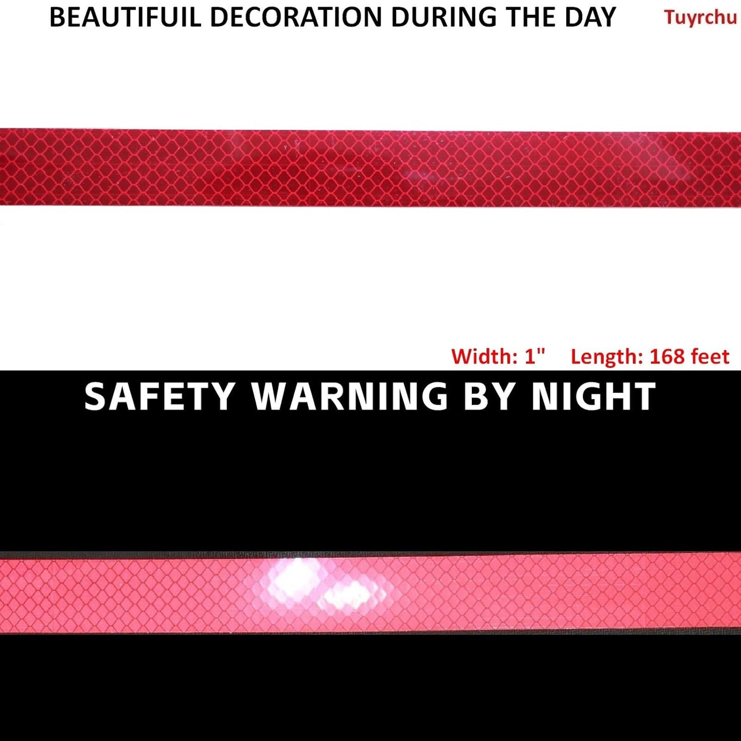 Non Fading Red Reflective Tape Outdoor Waterproof 1 inch Wide, High Visibility Warning Industrial Marking Tape, Safety Stickers (168 feet)