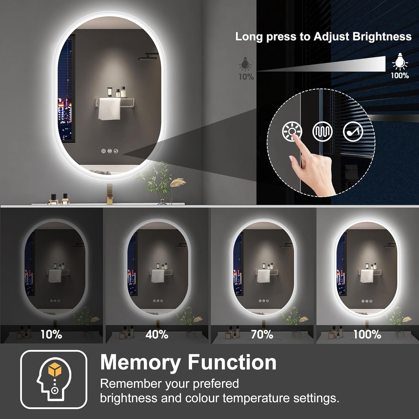 S'bagno 2pcs 24x36 Oval LED Bathroom Mirror with Lights, Anti-Fog, Bluetooth Speaker, 3 Colors Temperature & Dimmable, Lighted Mirrors for Bathroom Wall with Memory Function, Waterproof, Shatter-Proof