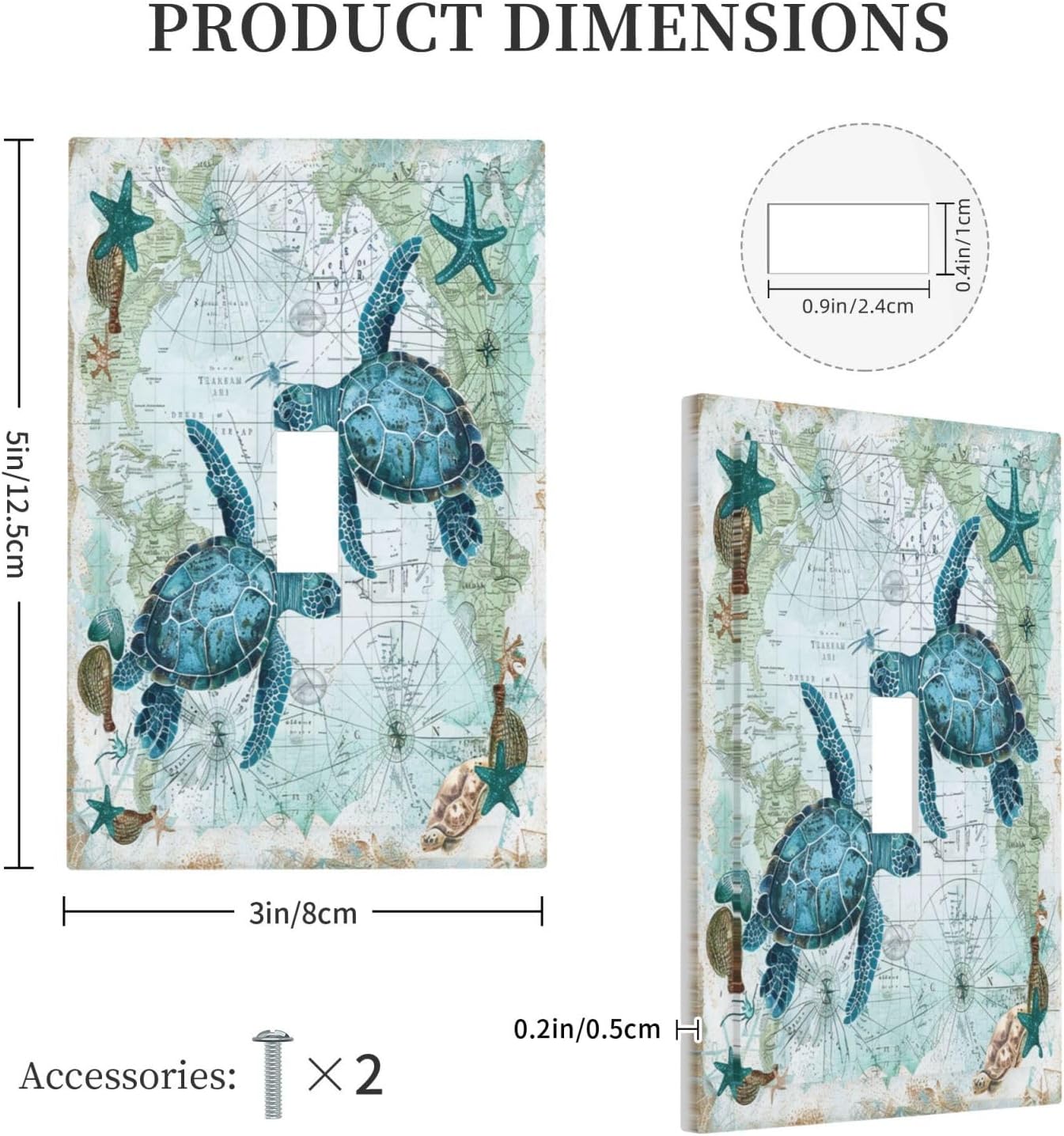 Decorative Light Switch Cover Nautical Green Sea Turtles Beach Blue Ocean 1 Gang Single Toggle Device Electrical Faceplate Switchplates Decorator Outlet Wall Plate For Bathroom Kids Room