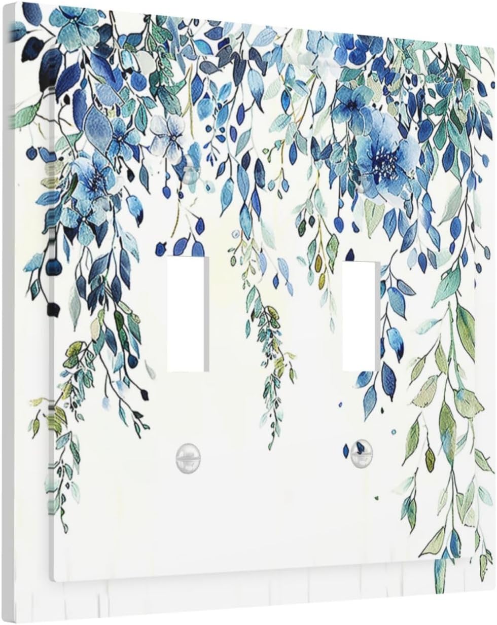 Decorative Switch Plates Boho Vintage Flowers Blue Green Sage 2 Gang Double Toggle Outlet Light Switch Cover Wall Plate Electrical Faceplate for Bedroom Farmhouse Decor