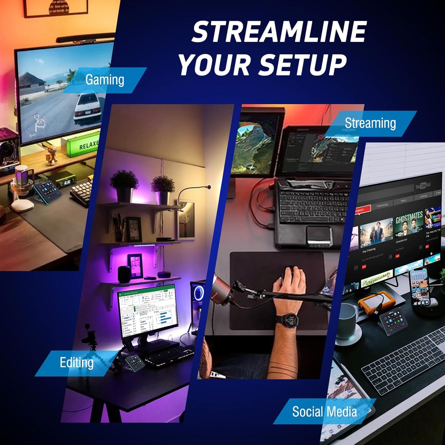 VSDINSIDE Macro Keypad, Stream Controller Deck Gaming Streaming Shortcut Keyboard, 18 Programmable Keys Customizable Visual AI Pad USB Soundboard for OBS, YouTube, Desk Office Setup, Laptop, PC, Mac