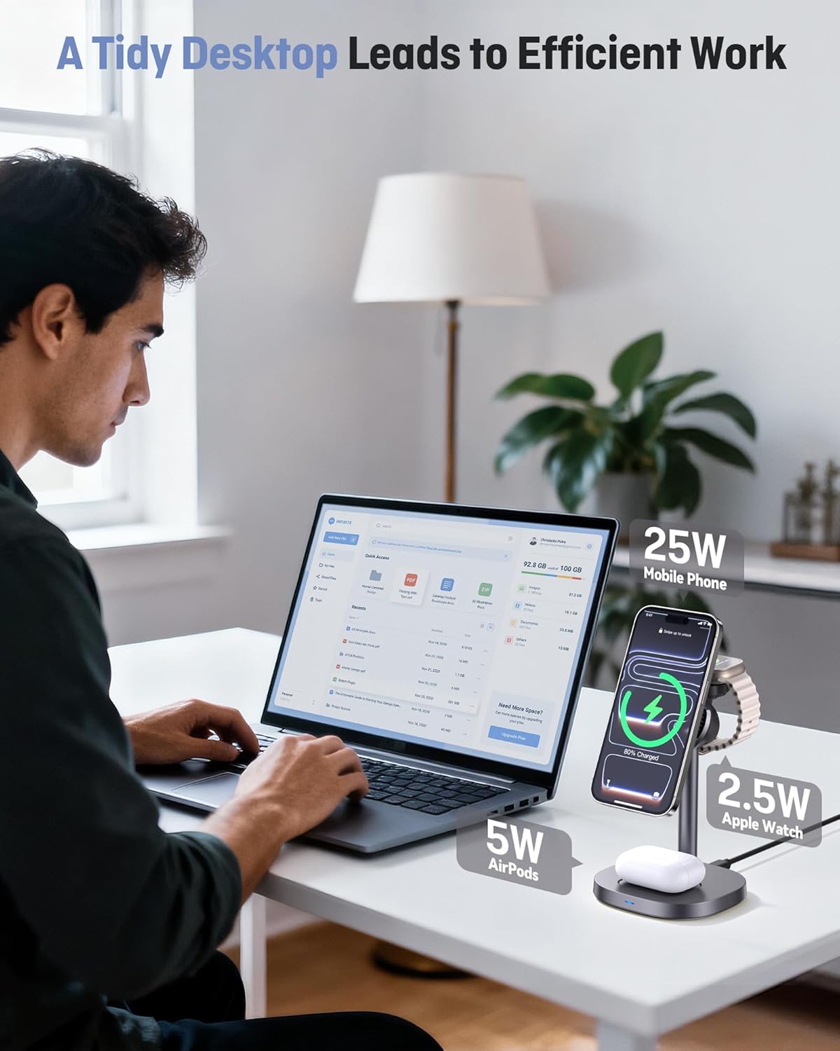 3 in 1 Wireless Charging Station, Qi2.2 25W Certified Fast Magnetic Charger, Mag-Safe Wireless Charger Stand with TEC Active Cooling, for iPhone17/16/15/14/13/12, Apple Watch/AirPods