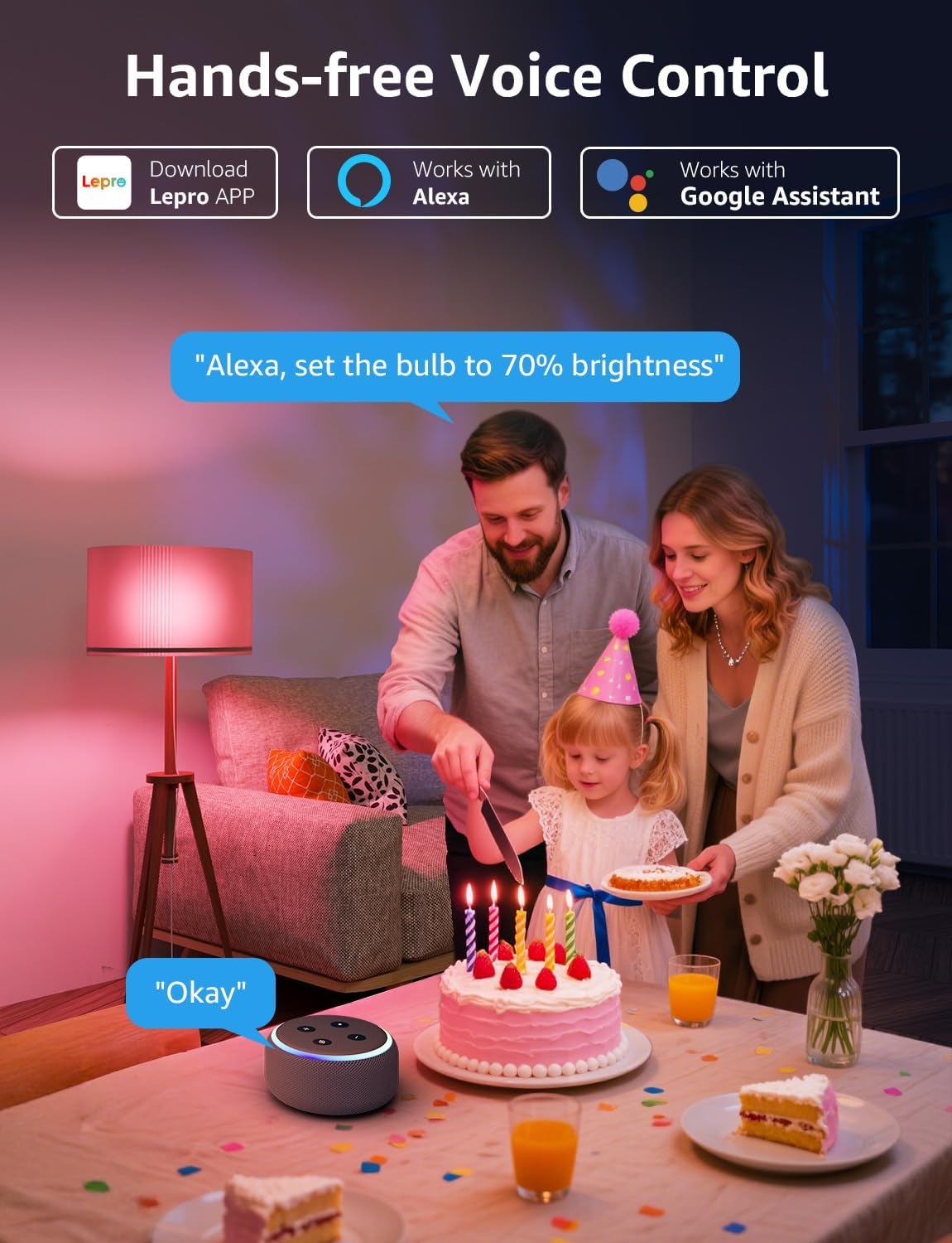 Lepro B3 AI Smart Light Bulbs - 1500LM 100W Equivalent A21 Bulb, WiFi & Bluetooth RGBWW Color Changing, Works with Alexa & Google Assistant, AI Voice Control by App, Music Sync, 2.4GHz Only (4 Pack)
