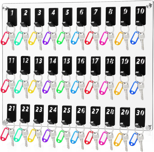 Acrylic Key Board with 30 No. Hooks Wall Mount Key Rack Holder Hanger Storage Collection for School, Garage, Car Dealer, Office, Hotel, Real Estate(Transparent)