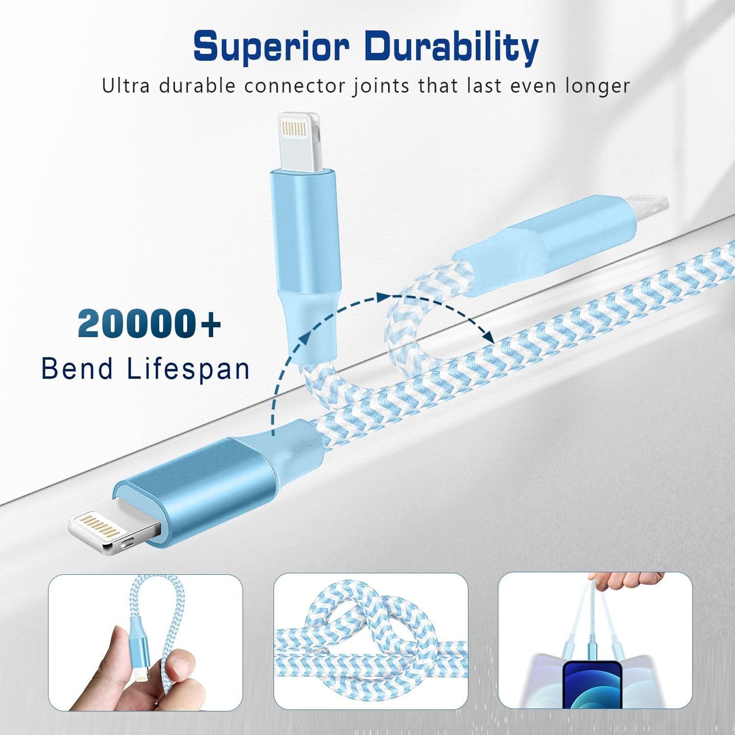[Apple MFi Certified] Short iPhone Charger 1ft 3Pack,USB A to Lightning Cord Nylon Braided 12 Inch Fast Charging iPhone Cable Compatible with iPhone 14 13 12 11 Pro/Max/Mini Xs SE2/iPad for Car