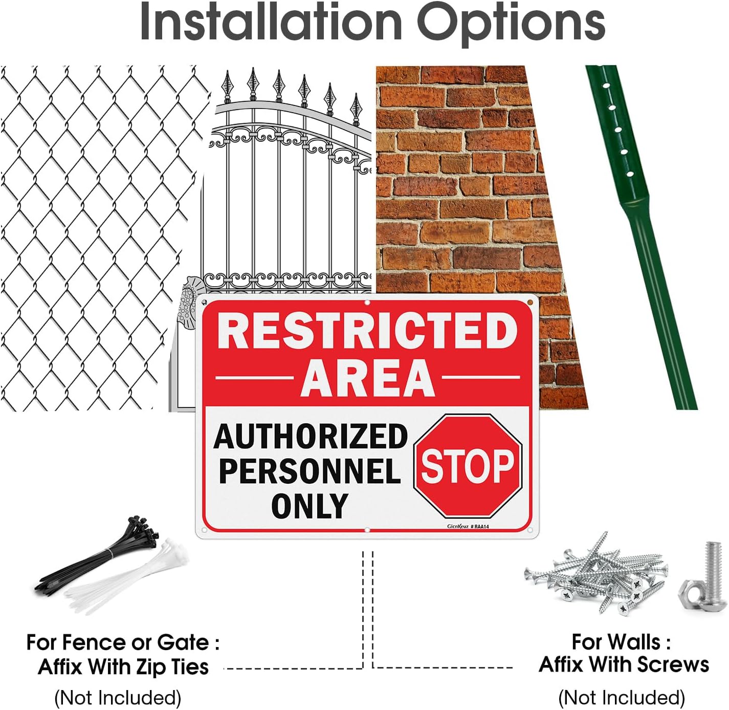 GicnKeuz Large Restricted Area Sign, 14x10 Inches Do Not Enter - Authorized Personnel Only Signs, Rust Free.40 Reflective Aluminum, Fade Resistant/Waterproof, 6 Pre-drilled Holes (4 Pack)