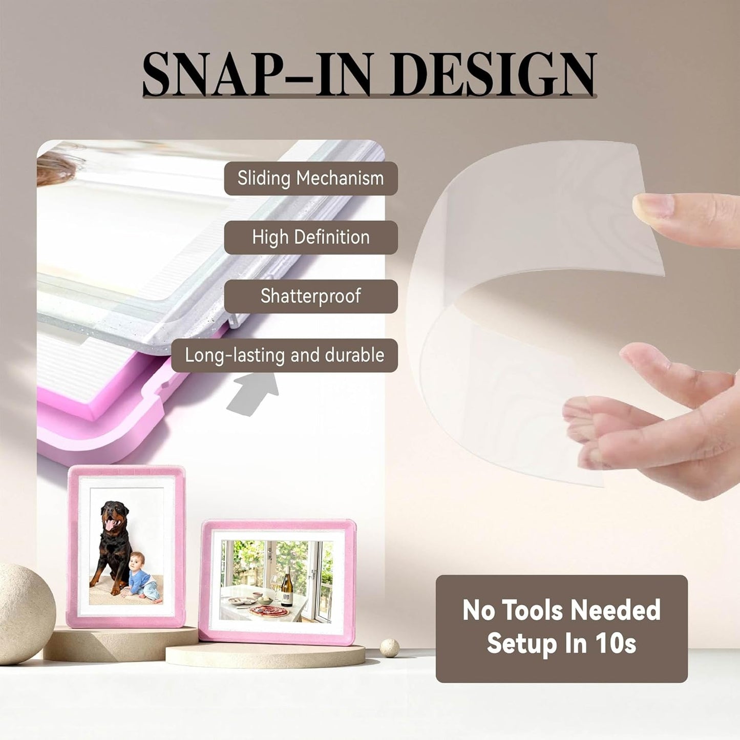 5x7 Picture Frame, Clear Acrylic Photo Frame with White Mat for 4x6 Photos, One-Piece Shatterproof Tool-Free Design, UV-Resistant Waterproof Tabletop Frame for Home Office Decor with 10-Year Warranty