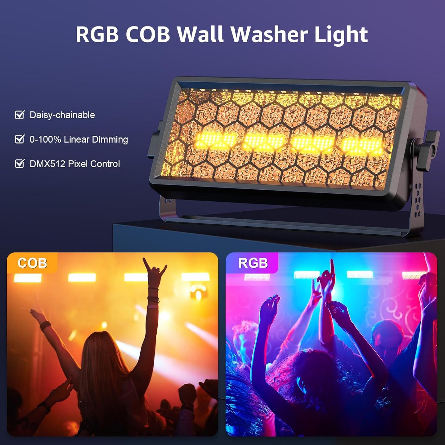 Retro Stage Light 120W - 4 COB + 36 RGB LED Wall Washer Bar DMX512,Uplights for Events, Monochrome/Mixed Colors for DJ Concert, Wedding Halloween Party, Xmas, Club
