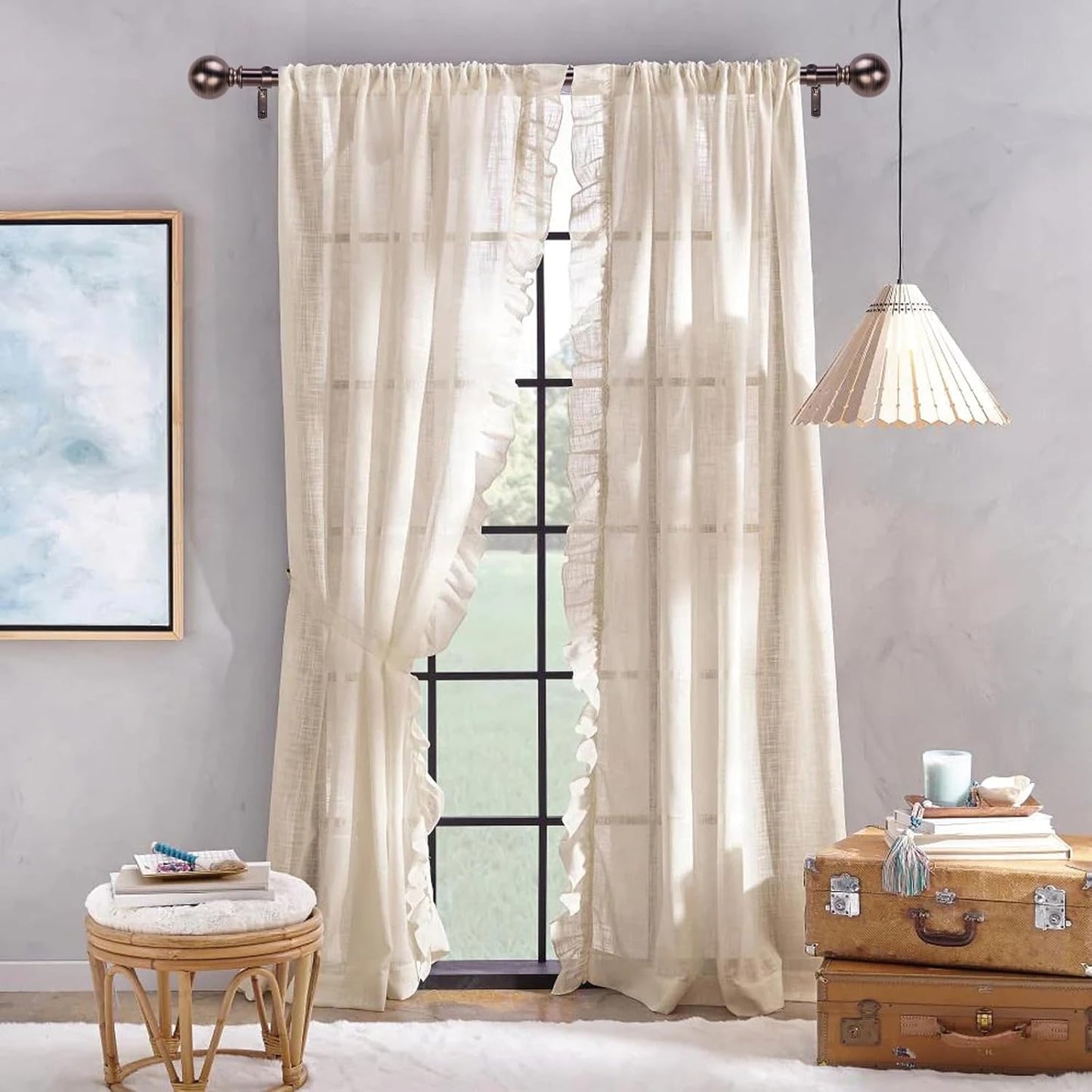 Curtain Rods for Windows 18 to 45 inches, 1 Inch Modern Metal Drapery Rods, Adjustable Heavy Duty Curtain Pole with Round Finials(18"-45"Dark Red)