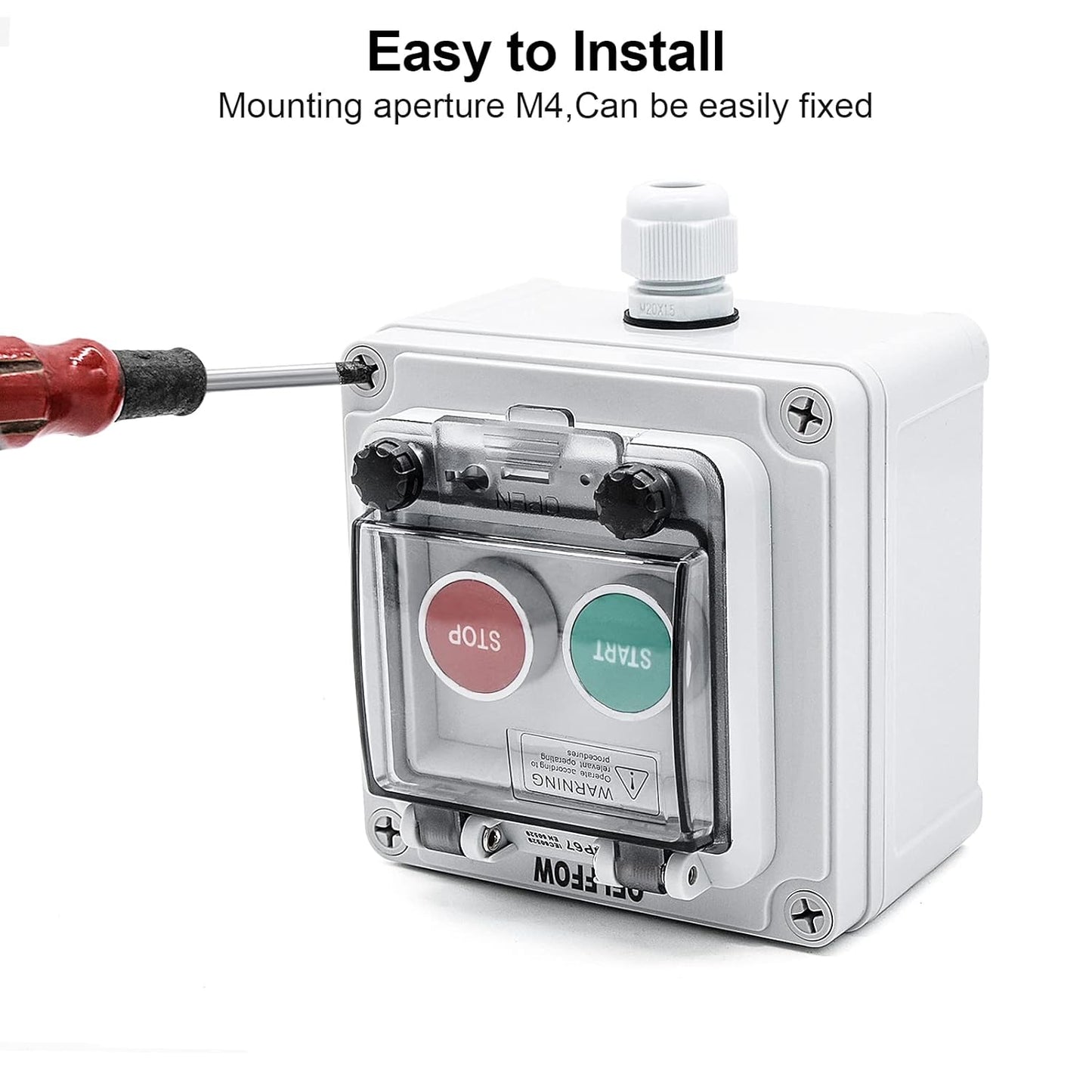 IP67 Button Switch Outdoor Waterproof Box 2 Push (Letter) Red and Green Automatic Rest Momentary Button with Protective Cover Anti-misoperationSwitch(AC/DC 6A-110V/3A-240V/2.5A-380V)
