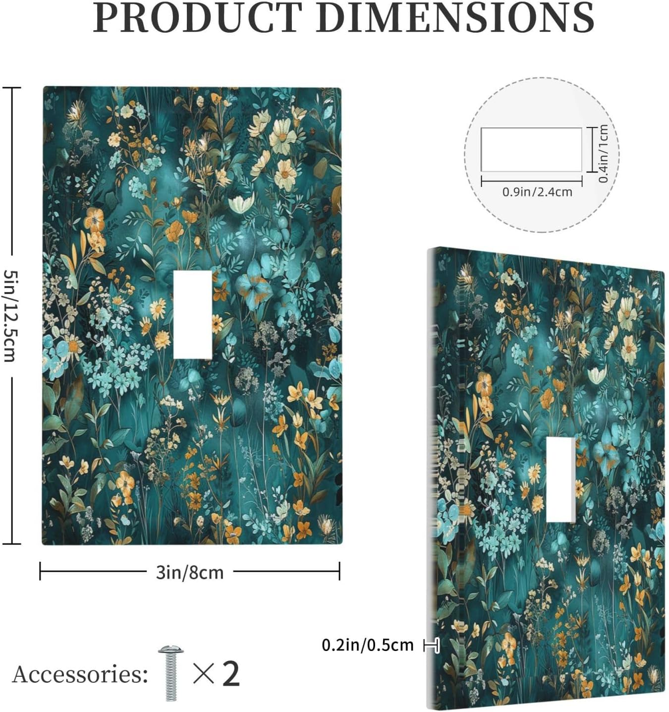 Decorative Light Switch Cover Green Leaf Floral Boho Golden Flower Plant 1 Gang Single Toggle Device Electrical Faceplate Switchplates Decorator Outlet Wall Plate For Bed Room Cabin
