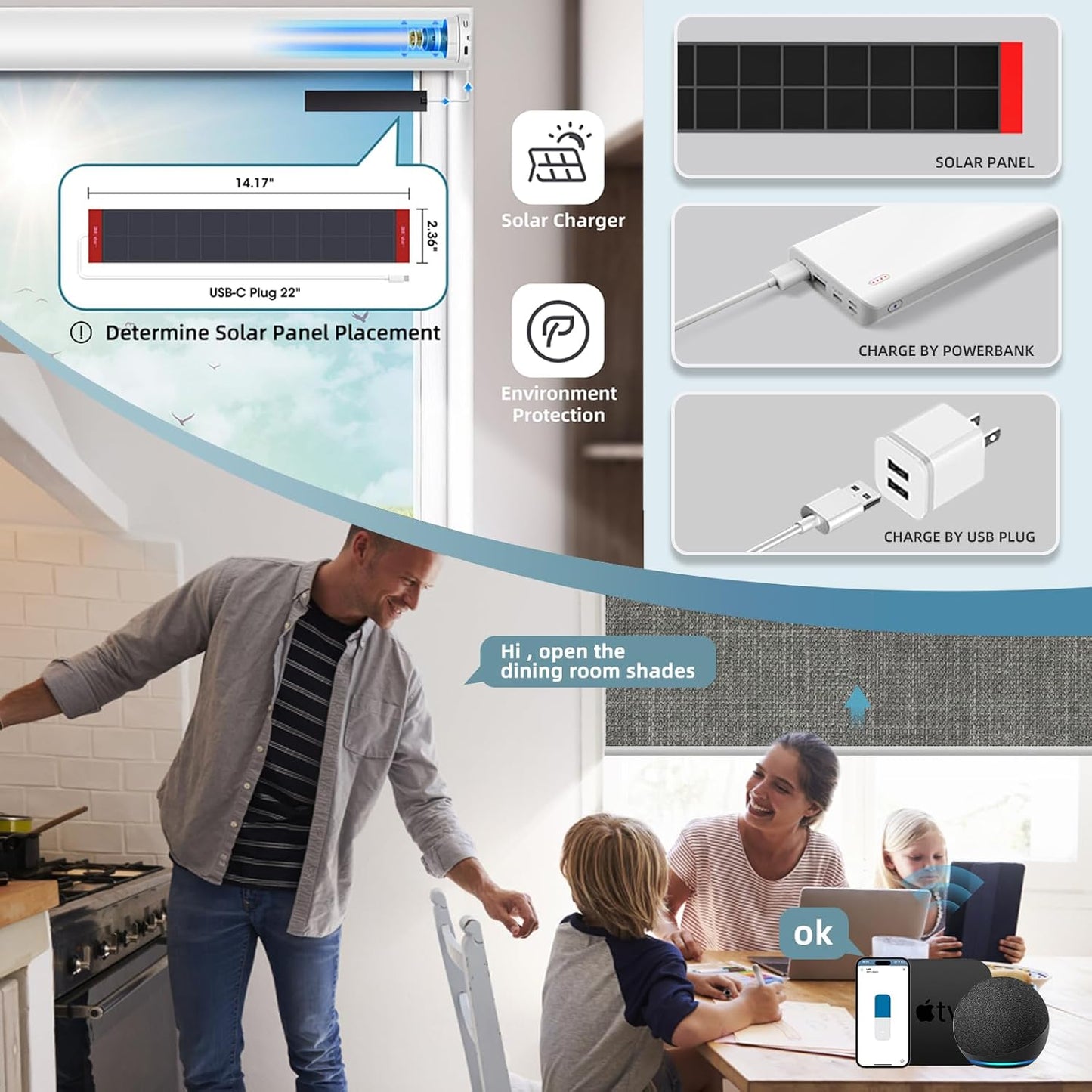 SmartWings Motorized Roller Shades Work with Homekit, Alexa Google, 100% Blackout Smart Blinds for Windows, Cordless Remote Control Window Shades, Vigor Dove, Customized Size