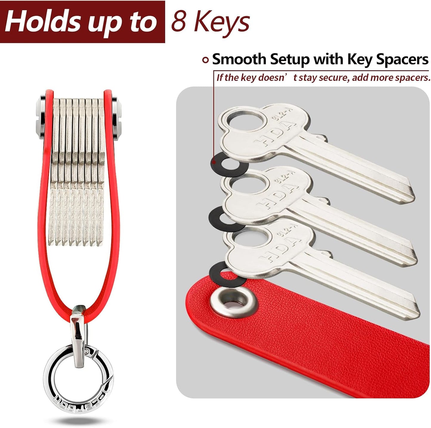 T-carbon Key Organizer, Carbon Fiber Leather Compact Key Holder, Silent Keychain, Expandable Key Case Holds Up to 8 Keys