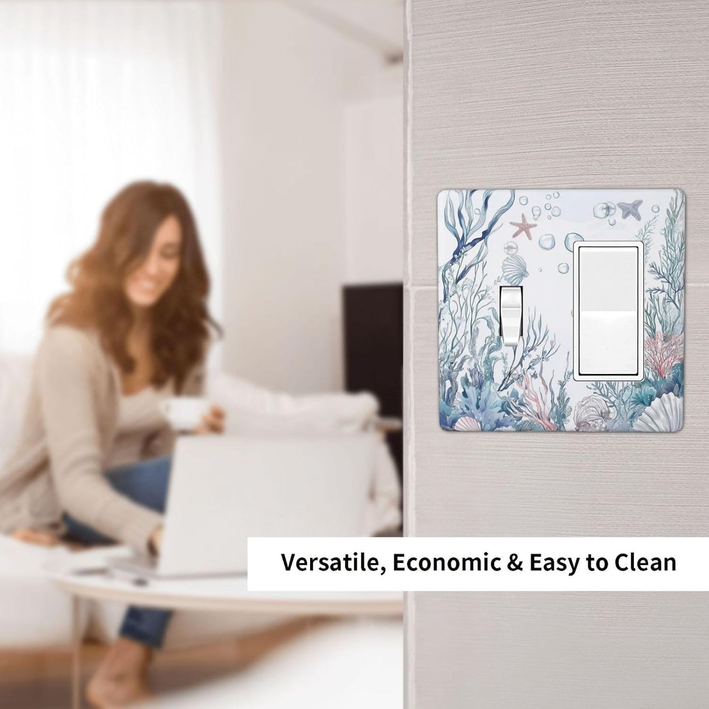 Outlet Covers Ocean Coral Seahorse Seashell Starfish 1 Toggle 1 Rocker Combination Decorative Wall Plate Electrical Switch Plates Light Switch Cover Plate For Bathroom Home Decor