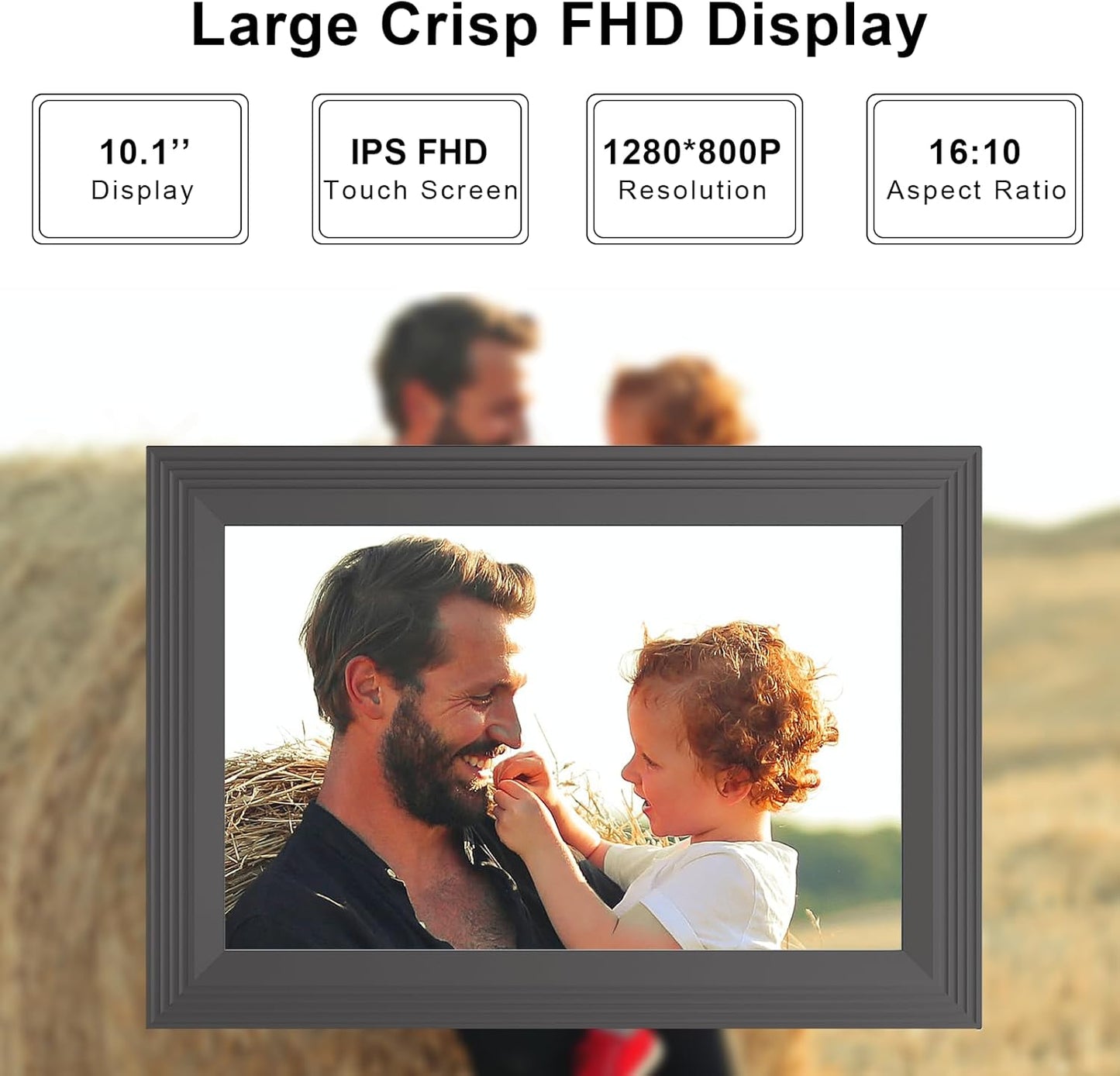 Digital Picture Frame 10.1 Inch WiFi Photo Frame Electronic, IPS Touch Screen, 16GB Storage, Auto-Rotate,Easy Setup and Share Photos and Videos via App from Anywhere