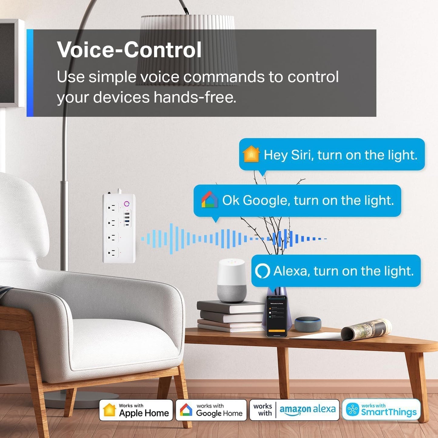 XENON Matter Smart Power Strip, Surge Protector,Support Apple HomeKit, Alexa, Google Home with Schedule Timer, App & Voice Control,5 Ft Extension Cord with 4 Smart Outlets and 4 USB Ports